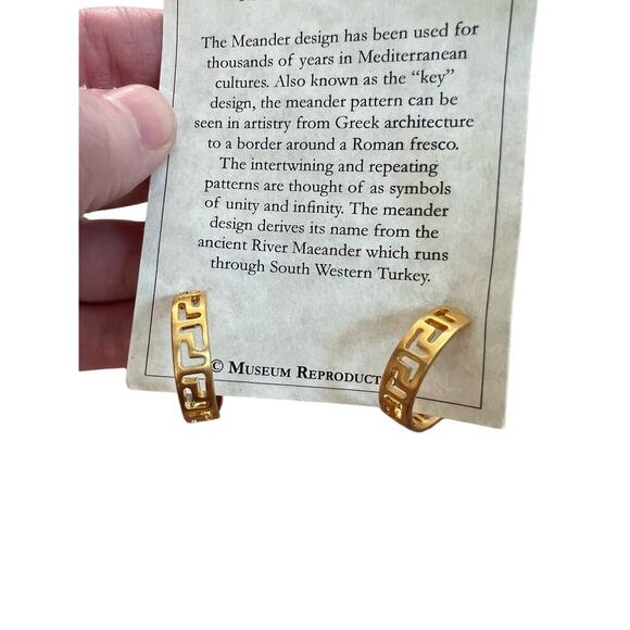 Costume Gold Greek Key Style Hoops Earrings - Picture 1 of 5
